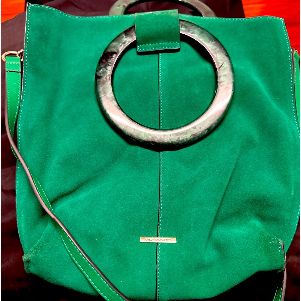 Vince Camuto green suede handbag
